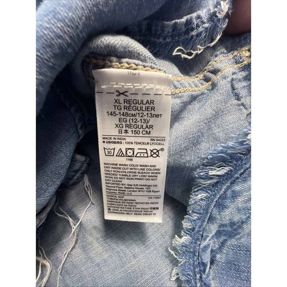 Gap Kids Denim Western Snap Button Shirt XL Distressed Shirt Tail - Picture 5 of 11